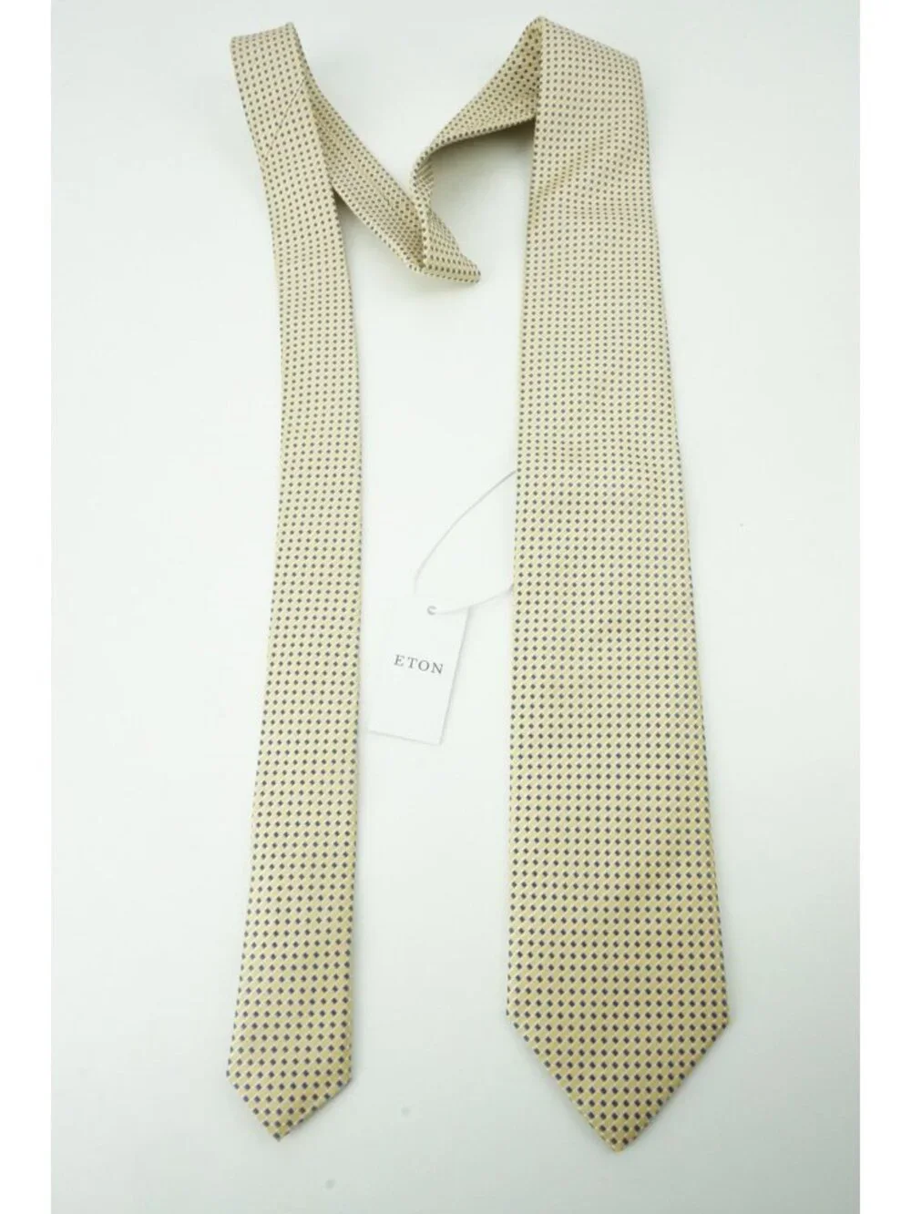 Eton Banana Yellow Sapphire Blue Geometric 100% Silk Tie Brand New With Tags